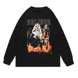 Man Fall Outfits Hip Hop Hiphop Long-Sleeved T-shirt Men's Loose Oversize European and American High Street Top