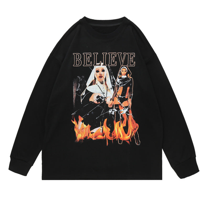 Man Fall Outfits Vintage Long Sleeve T-shirt for Men and Women