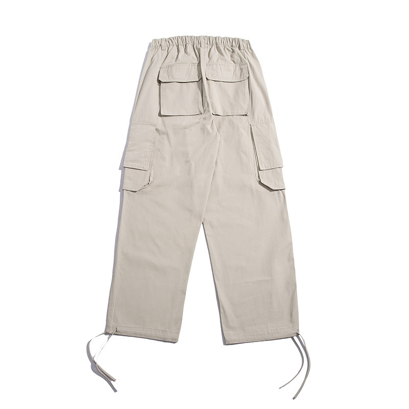 Man Fall Fall Drawstring Trousers Loose Casual with Big Pockets Elastic Overalls