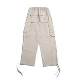 Man Fall Fall Drawstring Trousers Loose Casual with Big Pockets Elastic Overalls