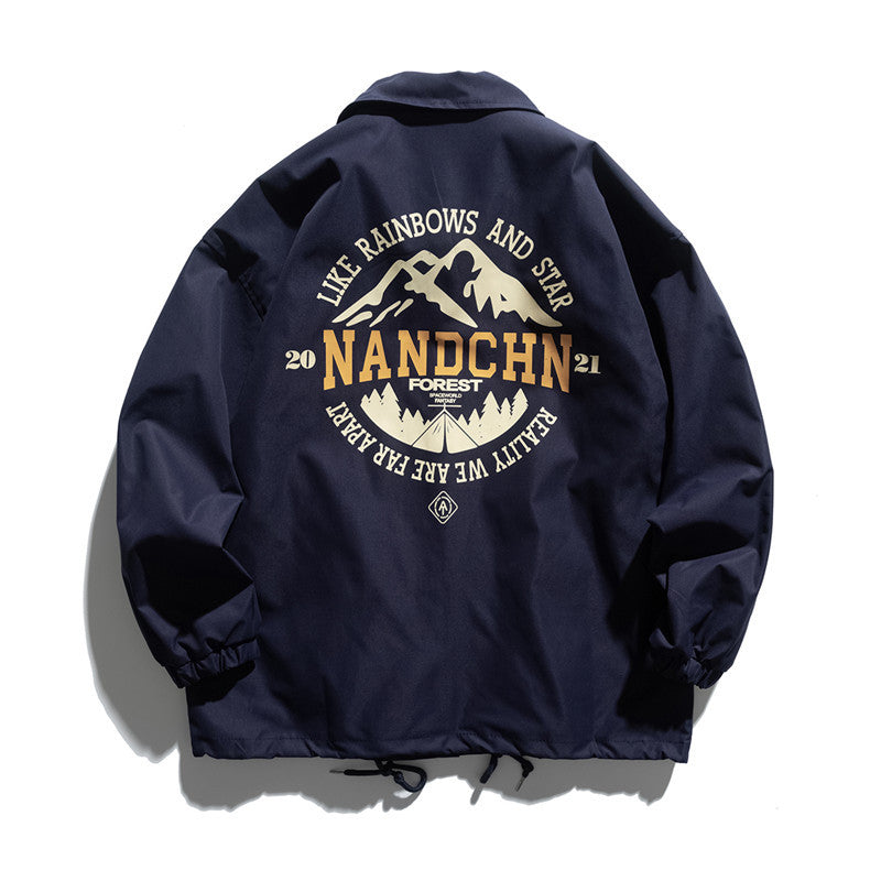 Man Fall Outfis Autumn Clothes Retro Creative Letter Print Jacket Boys Hip Hop Baggy Casual Jacket