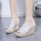 High Heels Slides Summer Pearl Transparent Large Size High Heel Sandals