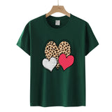 Valentine's Day T Shirts Couples Leopard Print Heart Printing Women's Pullover Short Sleeve T-shirt