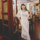 Coachella Music Festival Outfits Embroidery Flower Lace Stitching Cotton and Linen Holiday Tourism Dress