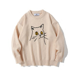 Men Sweater Cat Embroidered Knitwear Sweater Men's Pullover Top