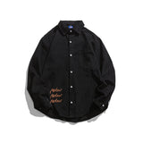 Man Fall Outfis Simple Letter Embroidered Long Sleeve Shirt Loose Casual Polo Collar Shirt