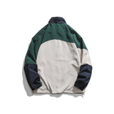Man Fall Outfis Vintage Color Contrast Patchwork Sports Jacket Loose Casual Stand Collar Coat