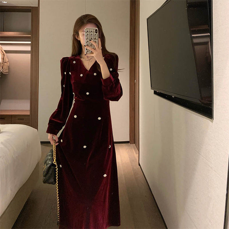 Maxi Burgundy Dress Formal Red, Long Skirt Dress Women's Autumn and Winter Long Dress