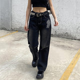 Julia Fox Low Rise Jeans Wings Printing Straight Jeans Hot Girl Low Waist All-Match Slimming Casual Pants