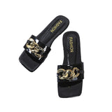 Women Open Toe Sands Flats Summer Metal Flat Ankle-Strap Sandals Fashion Flat-Heeled Slippers