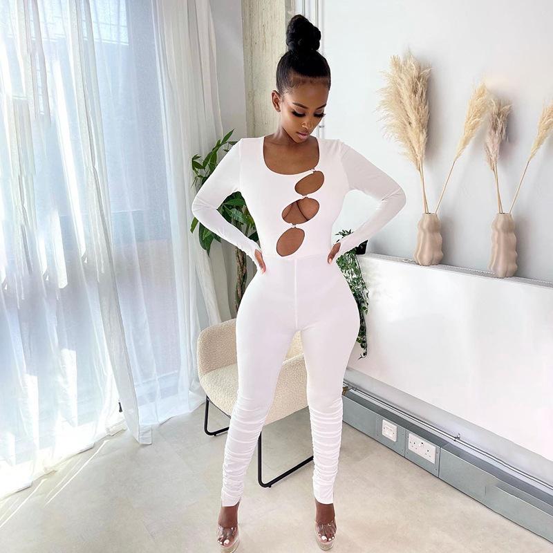 Autumn Sexy Hollow High Waist Skinny Hip Raise Sports Leisure Fitness Jumpsuit
