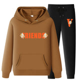Vlone Hoodie & Pants 2 Piece Set Printed Sweater Casual