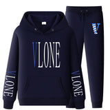 Vlone Hoodie & Pants 2 Piece Set Sweatshirt Autumn Print Baggy Coat