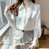 Gloria Vanderbilt Satin Polo Collar White Shirt Temperament