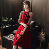 Long Sleeve Burgundy Dress Formal Performance Mesh Long Sleeve Midi Dress