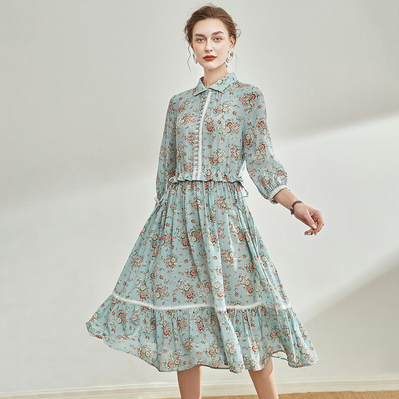 Regency Dress Shirt Dress Printed Silk Dress