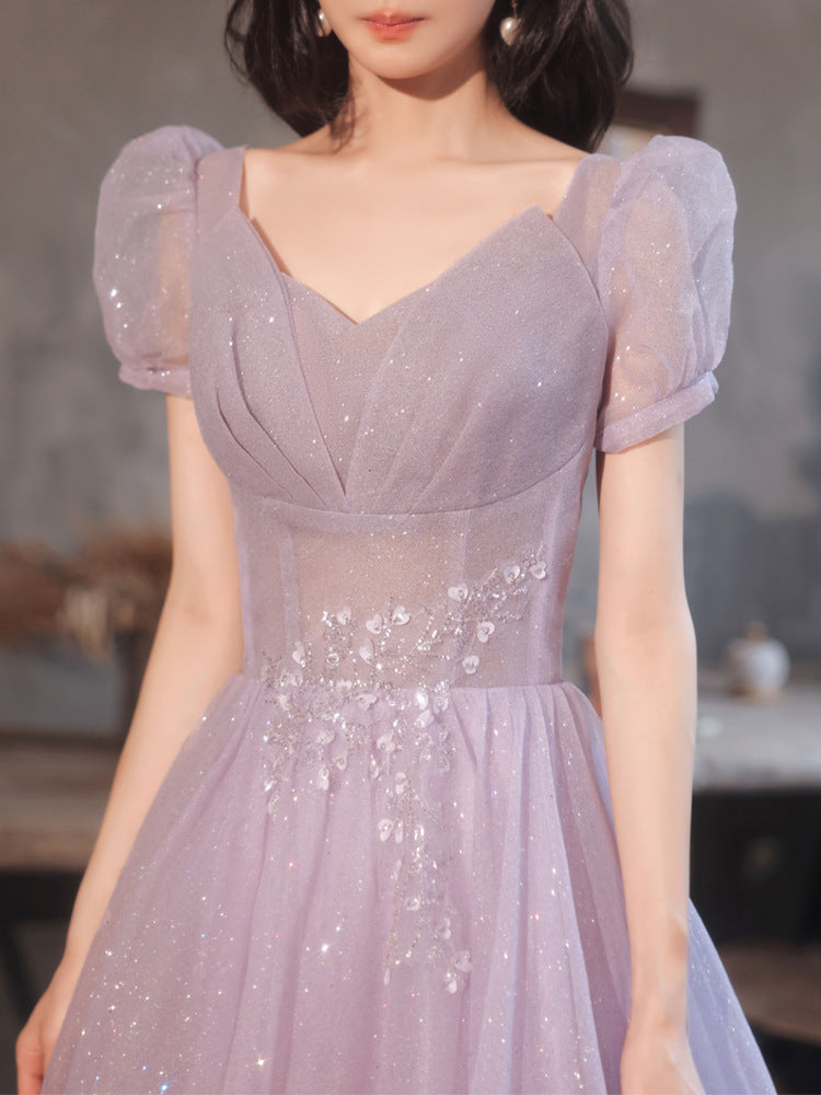 Mauve Dress Bridesmaid Women's Autumn and Winter Purple Fairy Dress
