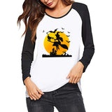 Halloween Costumes Pattern Printed Raglan Color Contrast Long Sleeve T-shirt Women's Top