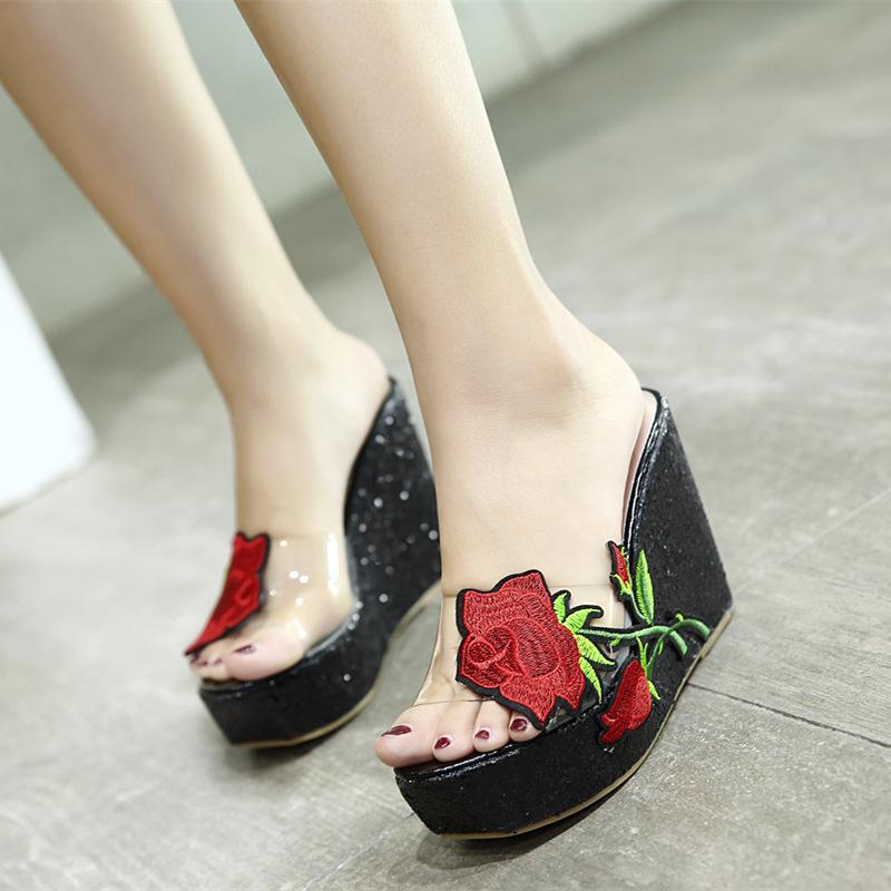 Platform Heels for Women Lazada Women Wedge Slippers Fashion Embroidery Flower Platform Wedge Sandals