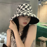 Vintage Check Bucket Hat Head Circumference Sun-Proof