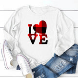 Valentine's Day T Shirt Women's Solid Color Long Sleeve Love Printed Casual Style Top