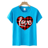 Valentine's Day T Shirt Love Letter Color Plaid Printed Pullover Short Sleeve Women's T-shirt