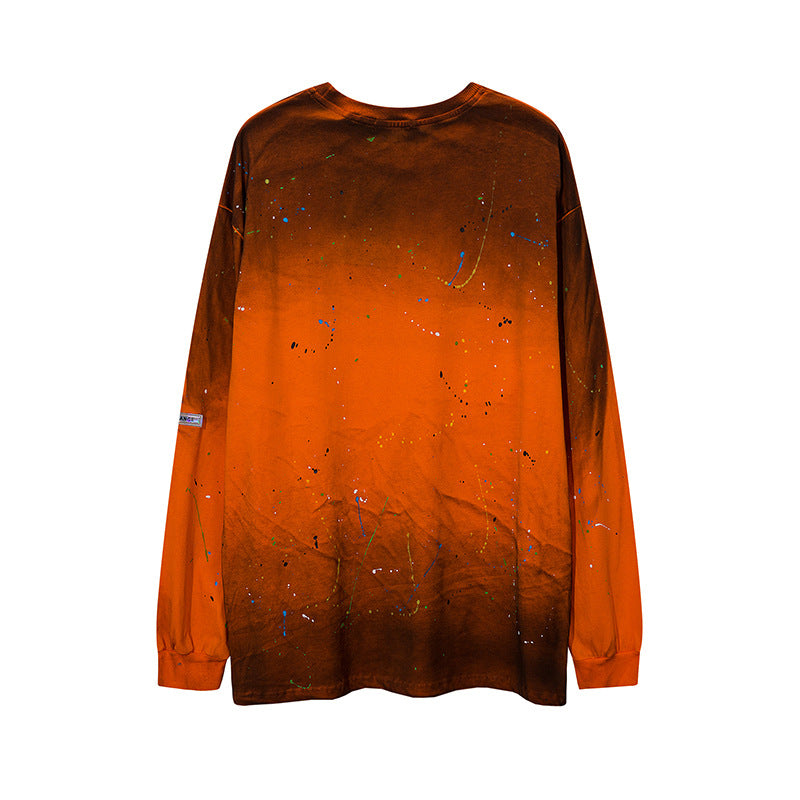 Man Fall Outfits Hip Hop High Street Tie-Dyed Long-Sleeved T-shirt Men's and Women's Oversize Pullover Thin Sweater