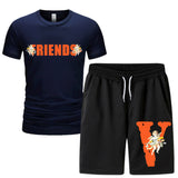 Vlone T Shirts & Shorts 2 Piece Set Short Sleeve T-Shirt Summer Loose Print T-Shirt
