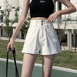 High Waisted Shorts Summer Denim Shorts Double Buckle Straight-Leg Pants