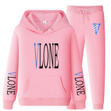 Vlone Hoodie & Pants 2 Piece Set Sweatshirt Autumn Print Baggy Coat