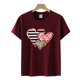 Valentine's Day T Shirt Colorful Plaid Printed Pullover Short Sleeve Women's T-shirt