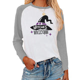 Halloween Costumes Pattern Printed Raglan Color Contrast Long Sleeve T-shirt Women