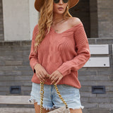 Women Pullover Knit Sweater Autumn and Winter Knitwear Solid Color and V-neck Sweater Women's Top