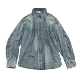 Men Denim Jackets Distressed Workwear Shirt Coat Retro Simple