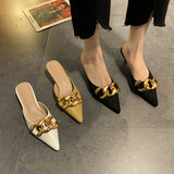 Finn Chain Pointed Toe Mule Shoes Closed Toe Half Slippers Women's Spring Pointed Stiletto Heel Mules Shoes