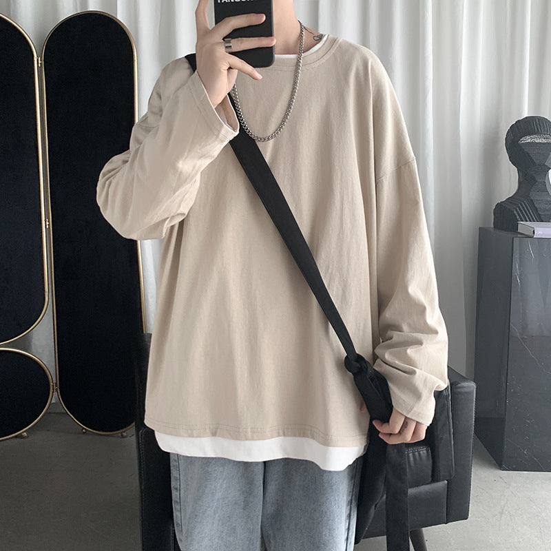 Men's Sweatshirt Spring and Autumn Men's round Neck Solid Color Loose