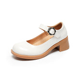 Mary Jane Shoes Women'S Retro High Heel Round Toe Pumps Small Leather Shoes