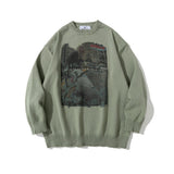 Men Sweater Character Printed Sweater Men's Loose round Neck Sweater Trendy Pullover