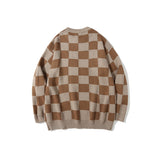 Man Fall Outfits Color Matching Plaid round Neck Sweater Men's and Women's Loose Couple Pullover Sweater