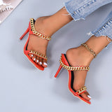 Finn Chain Pointed Toe Mule Women's Shoes Summer Fashion High Heel Sandals Stiletto Heel Chain Women's Shoes