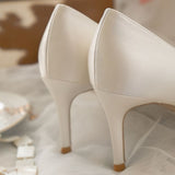 Low Heel Wedding Shoes Silk Satin Bridal Shoes Shallow Mouth High Heel Stiletto Heel