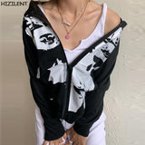 Vintage Y2g Shirts Printed Cardigan Fashion Hooded Women's Clothing