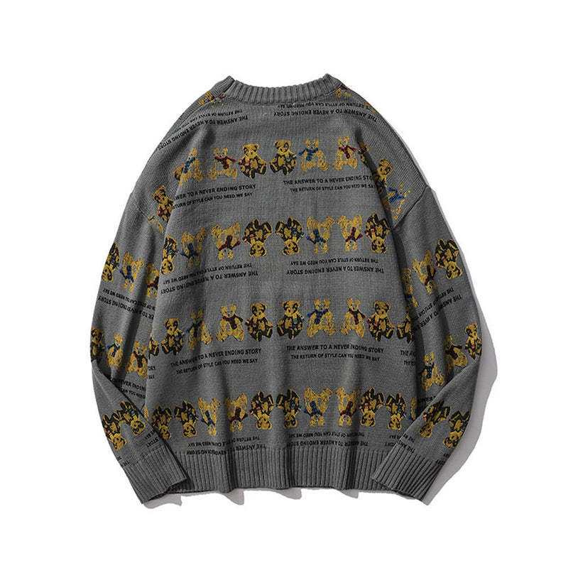 Men Sweater Cartoon Bear Printed Sweater Men's Loose Pullover