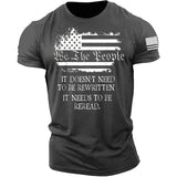 Man T Shirt Cotton Short Sleeve Heat Transfer Patch Printed American Flag Pattern round Neck T-shirt