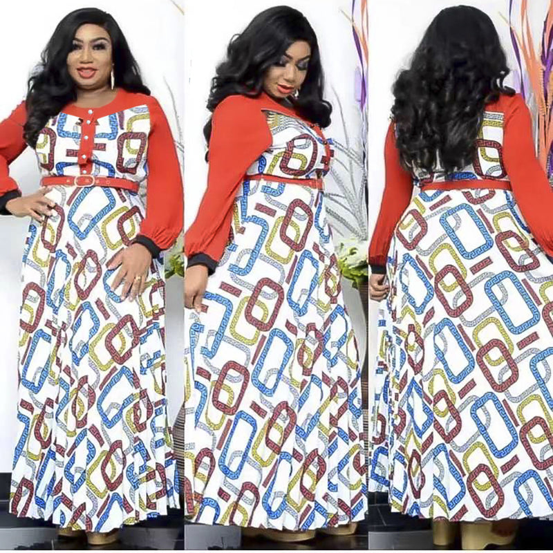 African Dashiki Dress Women's plus Size round Neck Dress