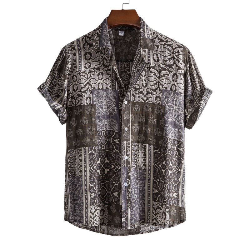 Camp Collar Shirt Ethnic Style Short Sleeve Shirt