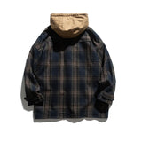 Man Fall Outfis Autumn Loose Hooded Plaid Mid-Length Trench Coat for Boys College Style Casual Coat