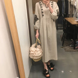 Coachella Music Festival Outfits Flower Loose High Waist Long Lantern Sleeve Dress
