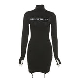 Music Festivals Rave Outfits Dress Autumn and Winter Women's round Neck Long Sleeve Letter Dress for Women