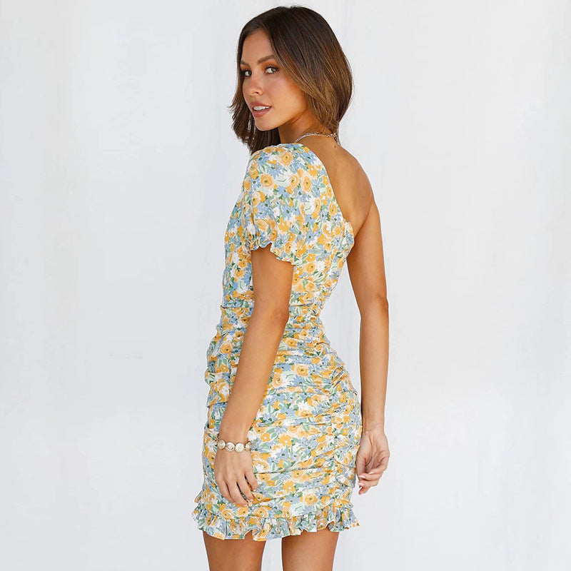 Coachella Music Festival Outfits Spring and Summer Chiffon Printed Short Skirt Ruffled Dress